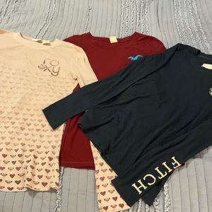 3 long sleeve tshirts. Hollister, Roxy, Abercrombi